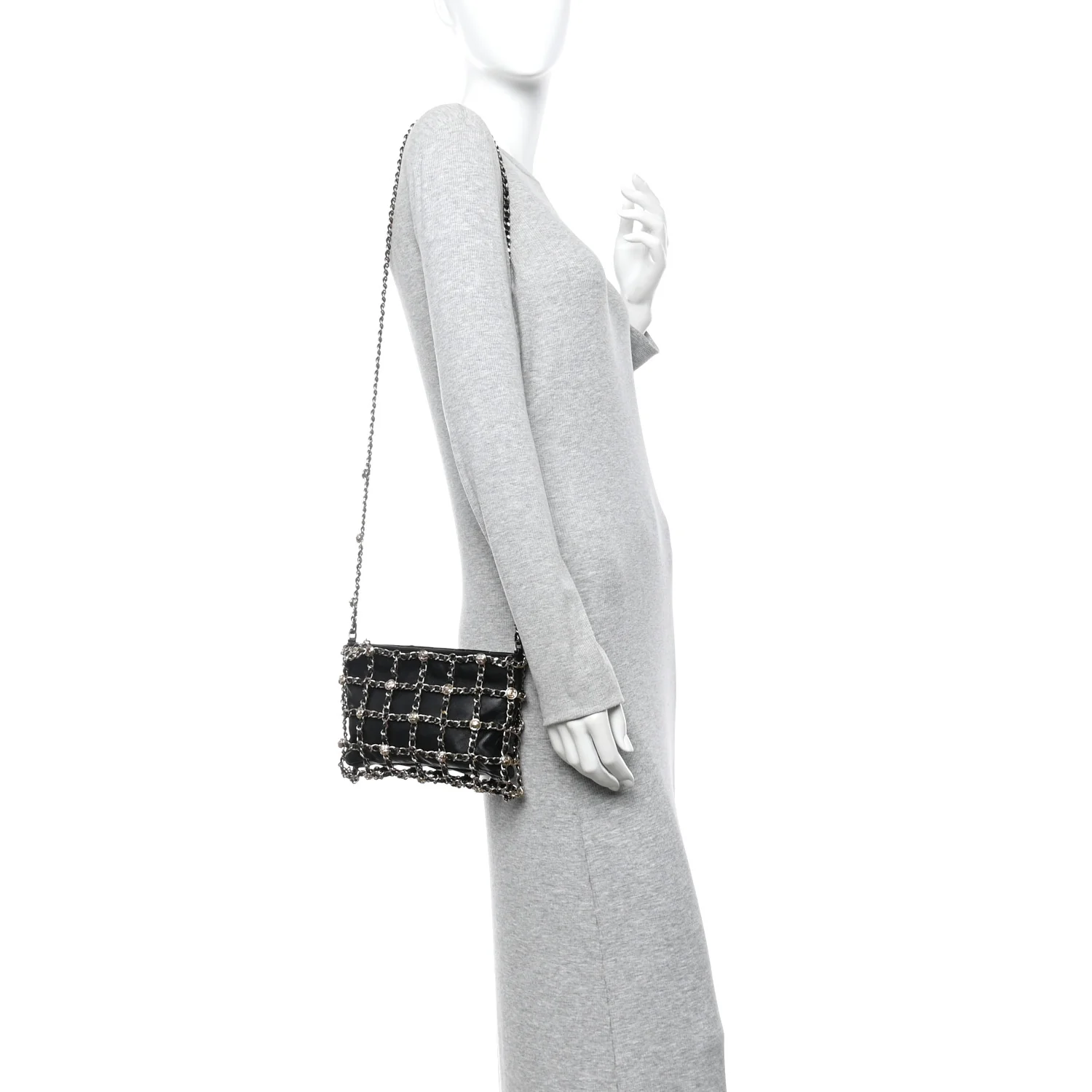 Lambskin Chain Frame Medallion Shoulder Bag Black - Image 2