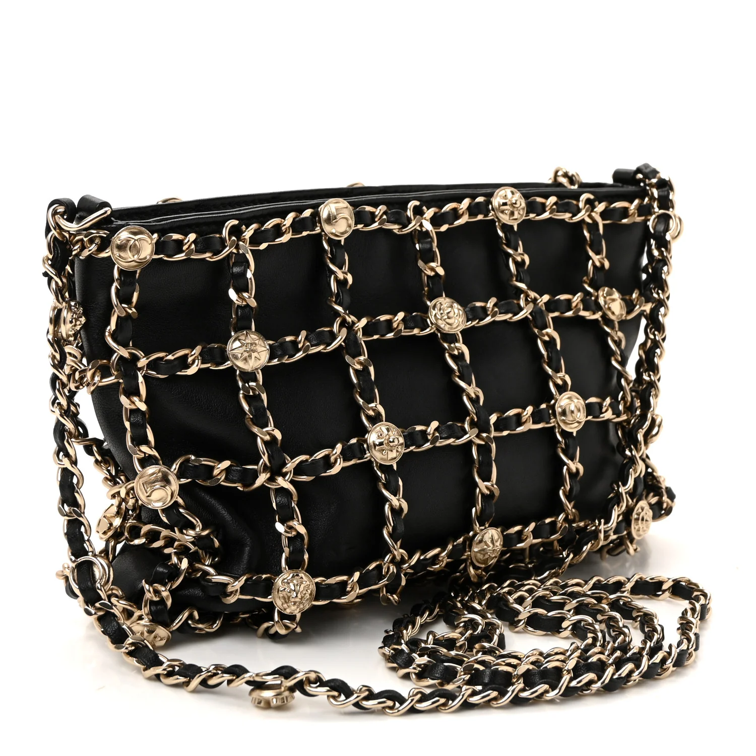 Lambskin Chain Frame Medallion Shoulder Bag Black - Image 3