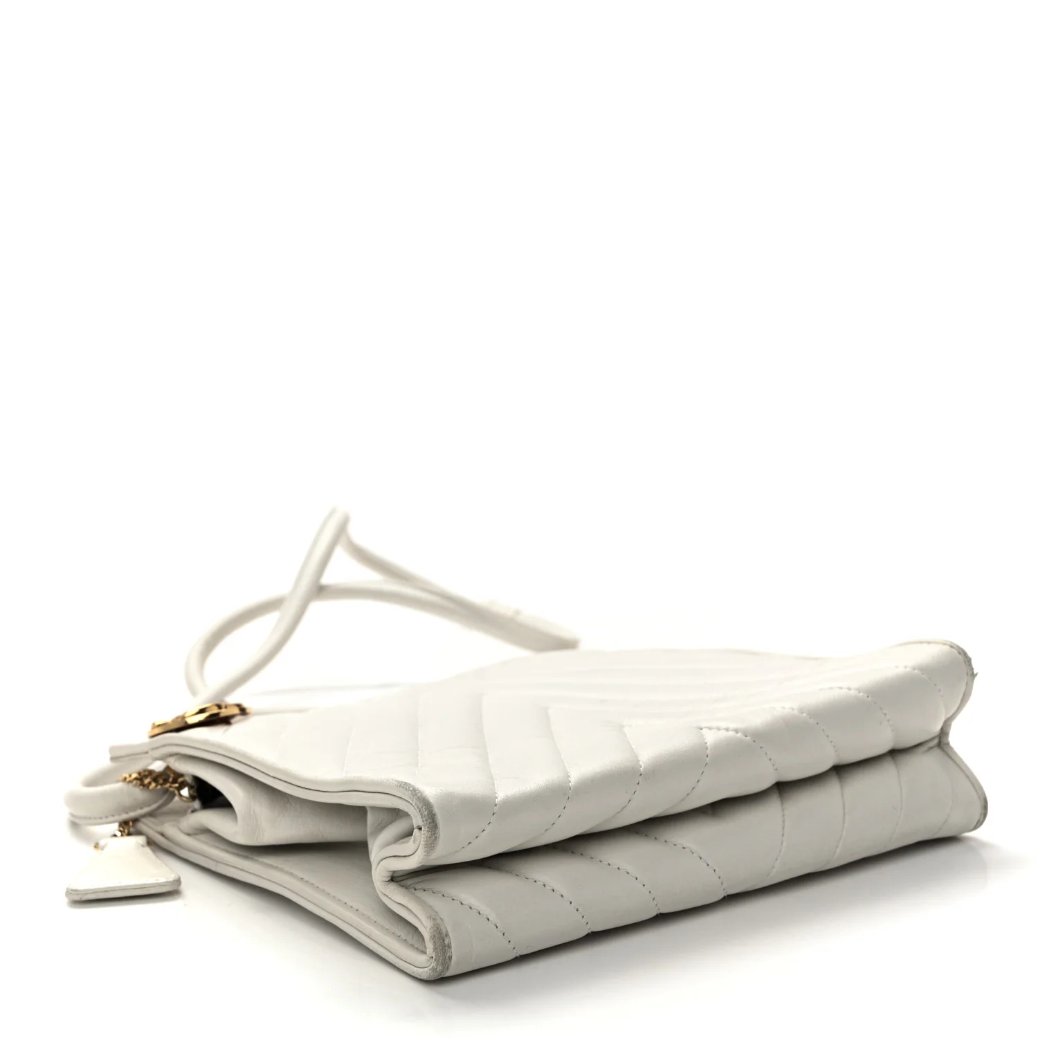 Lambskin Chevron Quilted CC Shoulder Bag White - Image 4