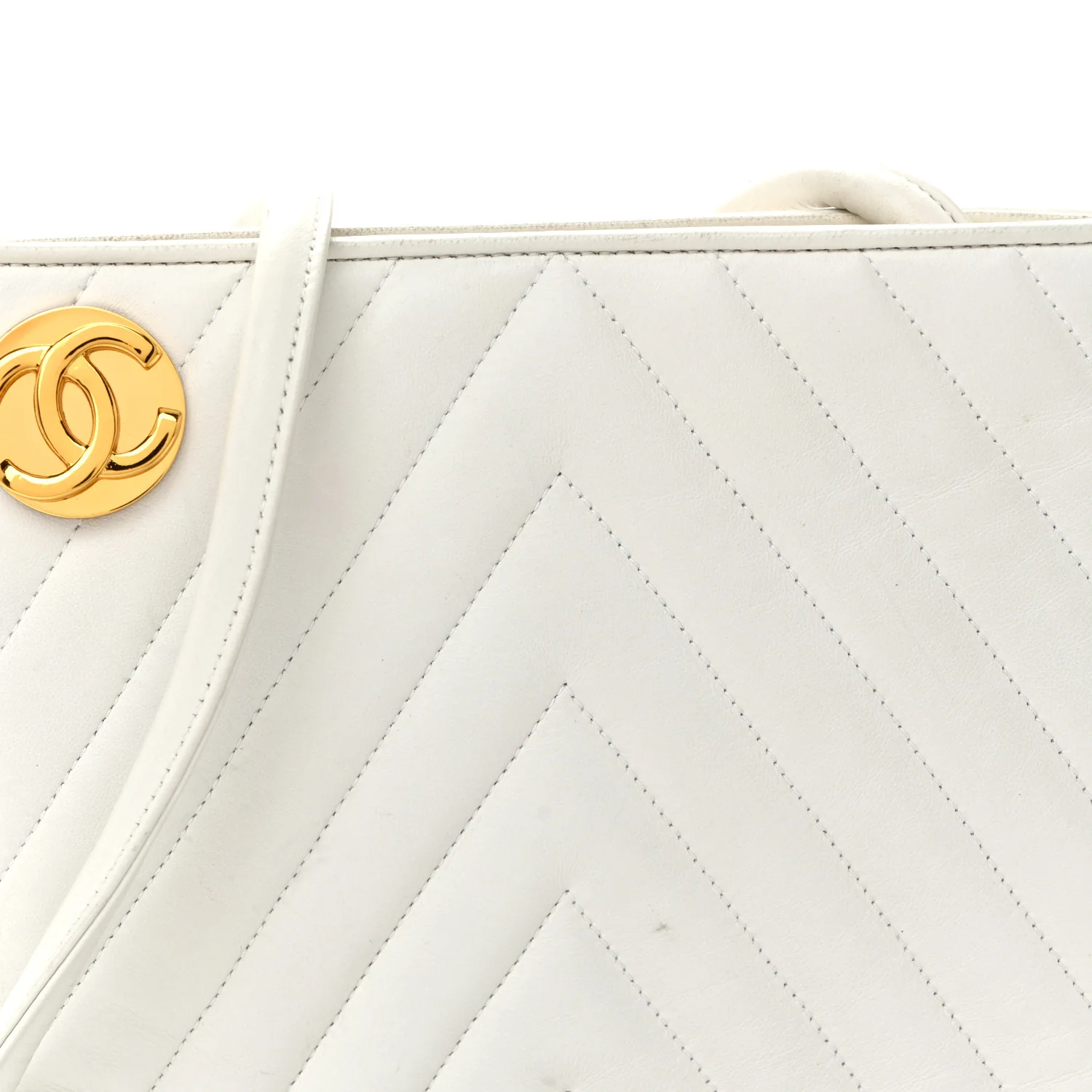 Lambskin Chevron Quilted CC Shoulder Bag White - Image 8