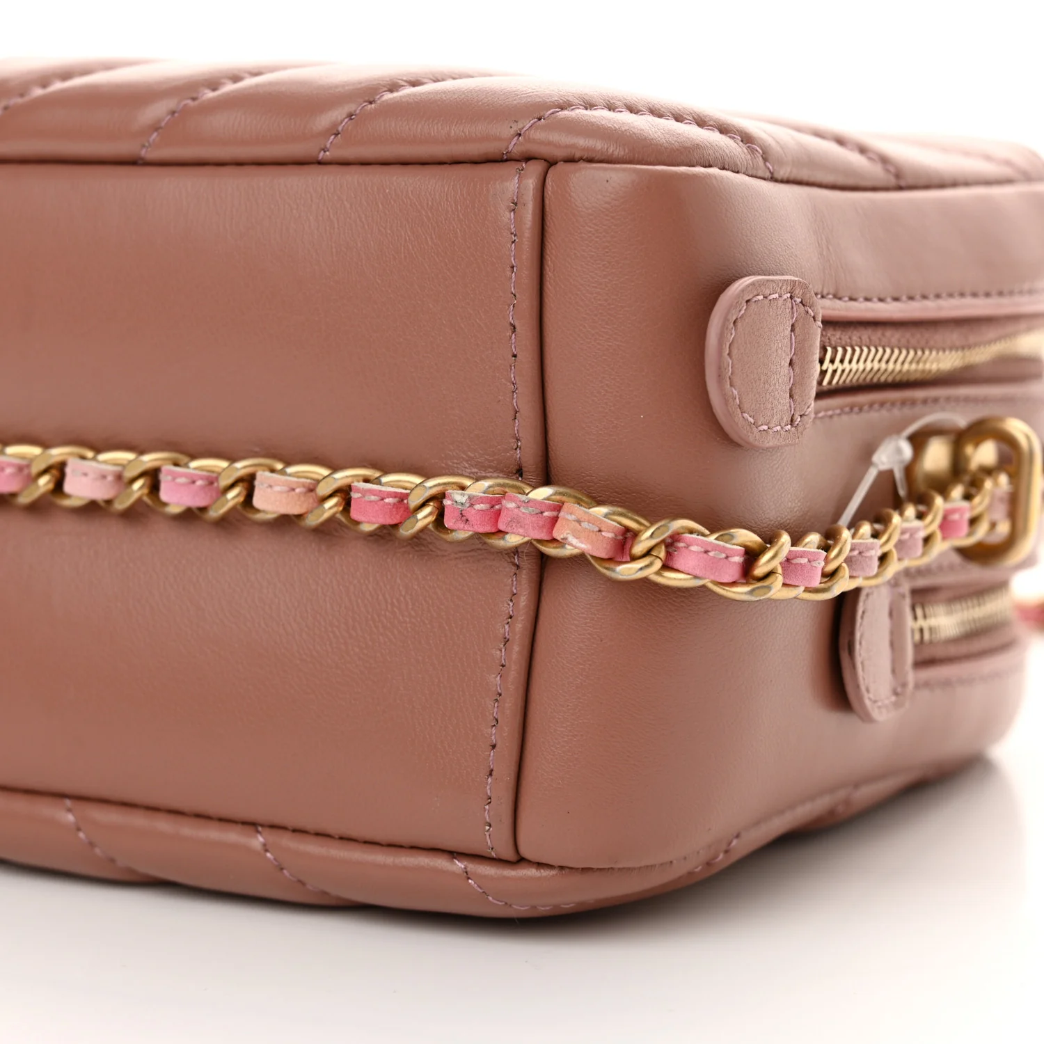 Lambskin Chevron Quilted Chain Around Camera Case Pink - Image 11