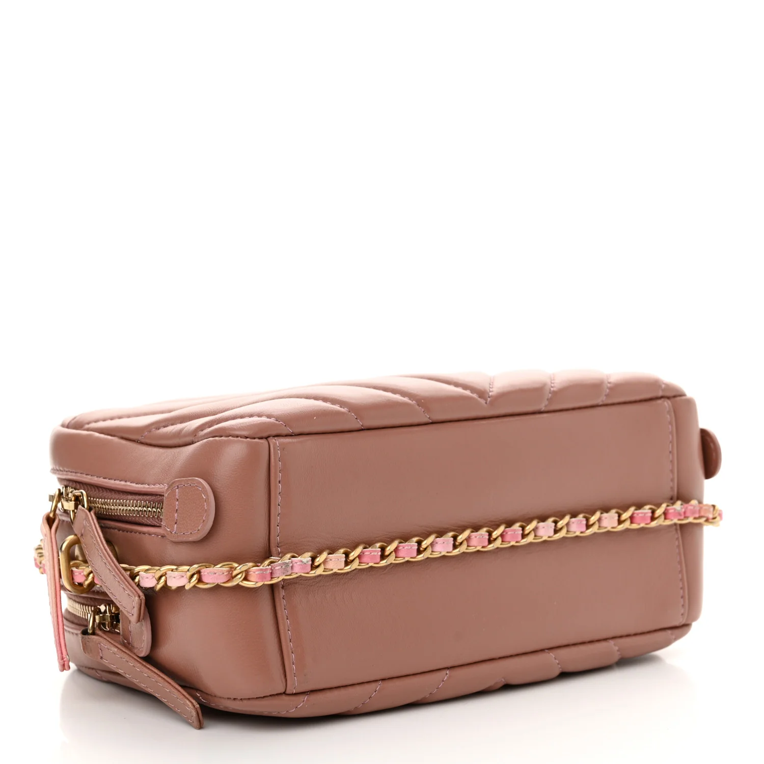 Lambskin Chevron Quilted Chain Around Camera Case Pink - Image 4