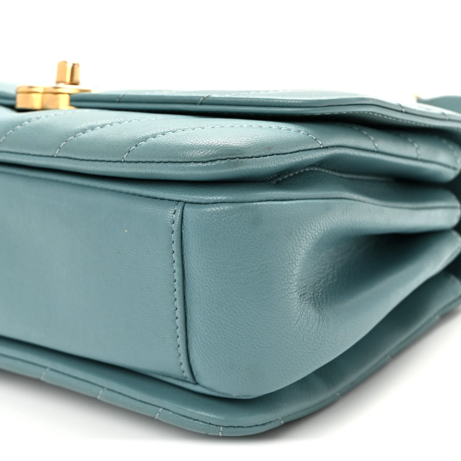 Lambskin Chevron Quilted Gold Top Handle Flap Bag Blue - Image 10