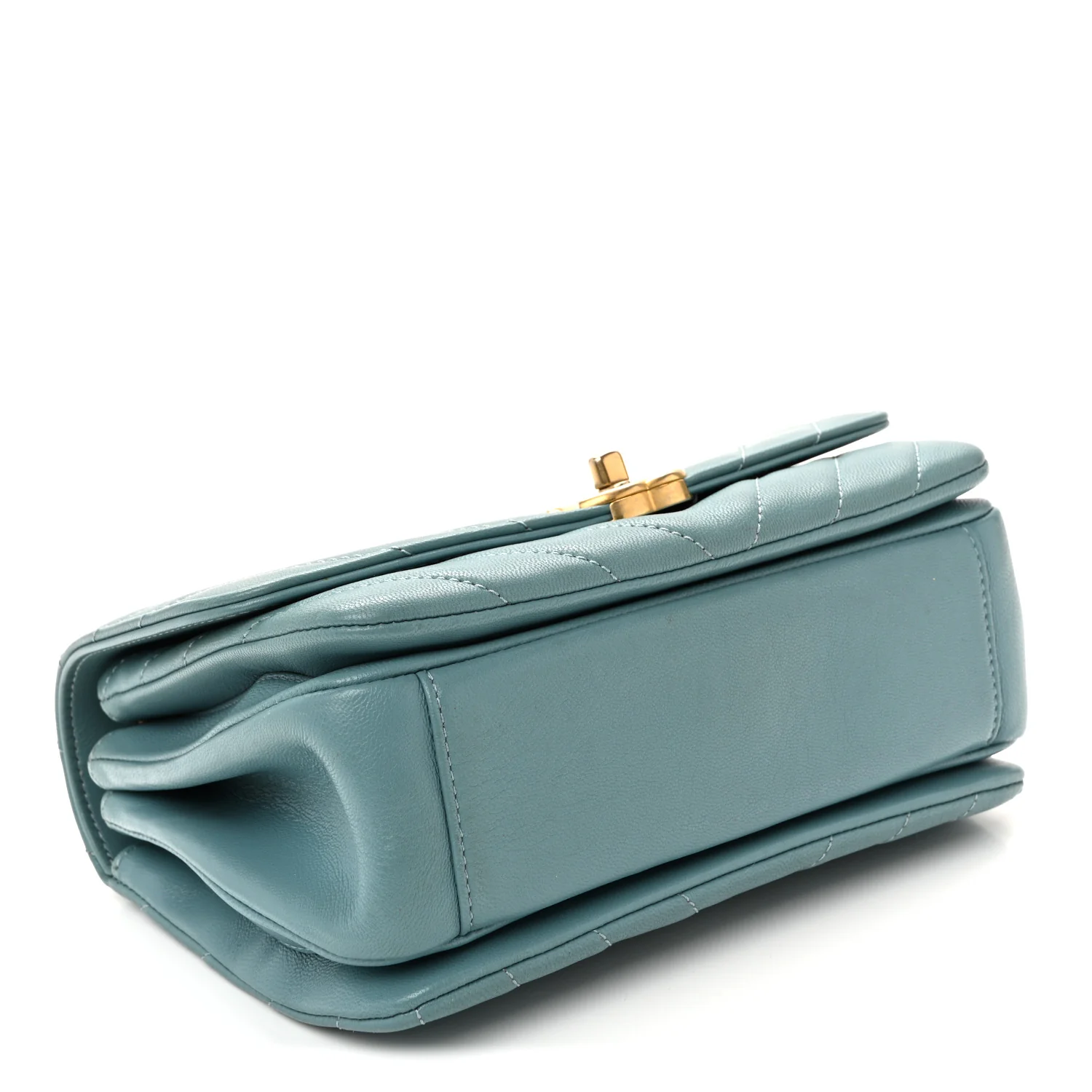Lambskin Chevron Quilted Gold Top Handle Flap Bag Blue - Image 4