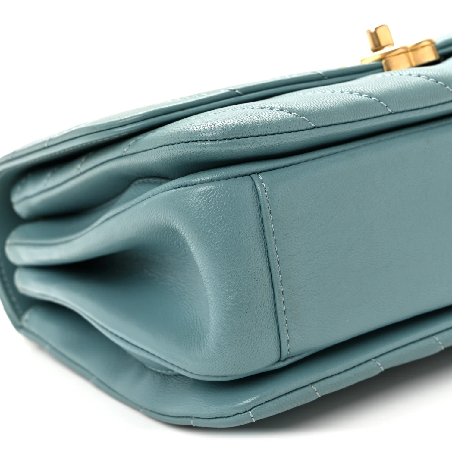 Lambskin Chevron Quilted Gold Top Handle Flap Bag Blue - Image 9