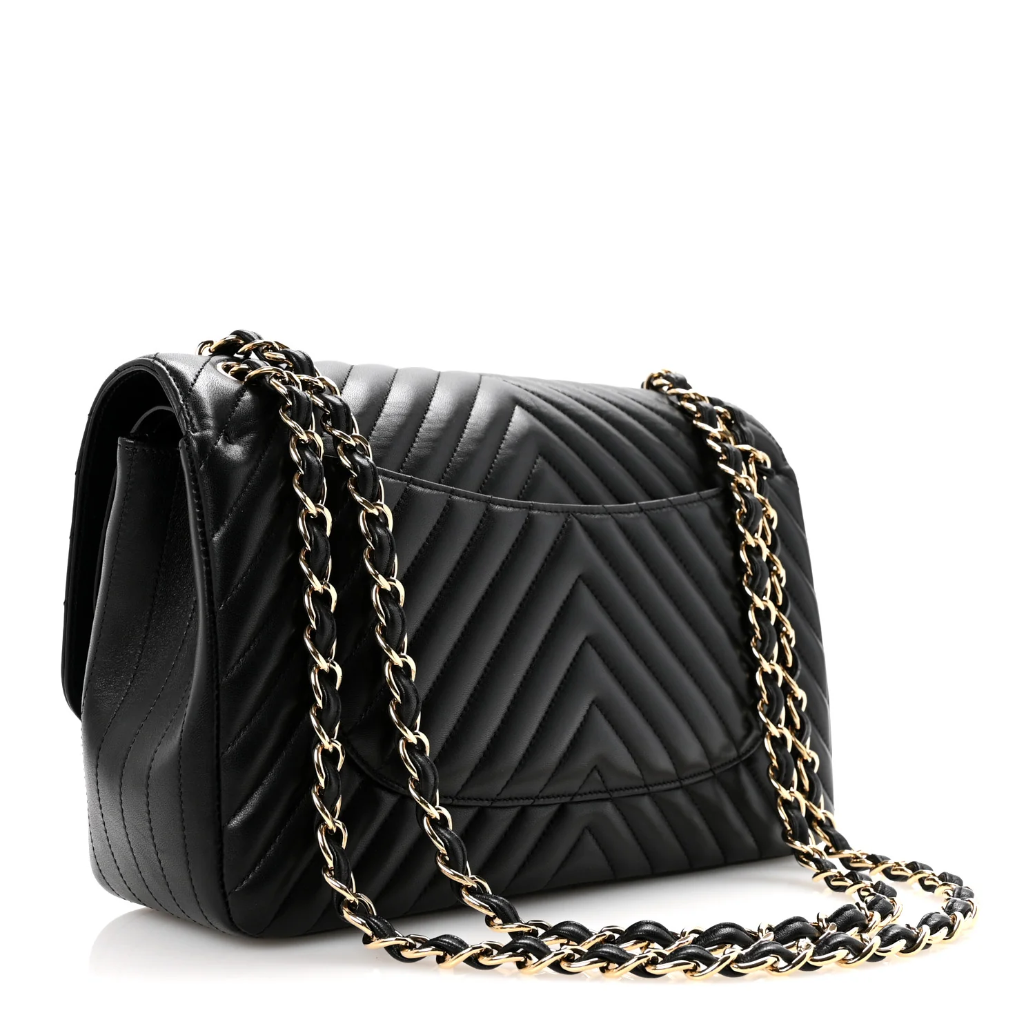 Lambskin Chevron Quilted Jumbo Double Flap Black - Image 3