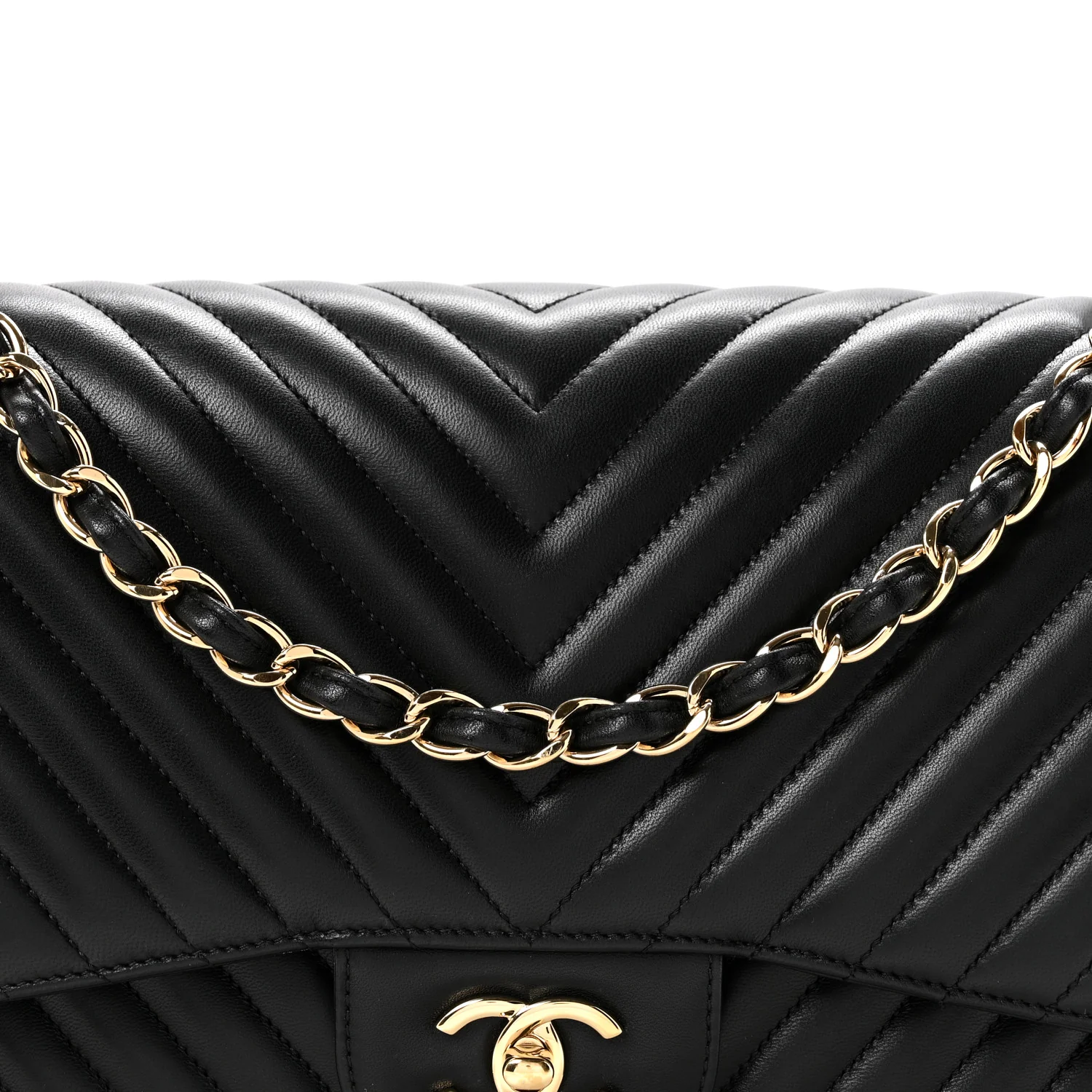 Lambskin Chevron Quilted Jumbo Double Flap Black - Image 8
