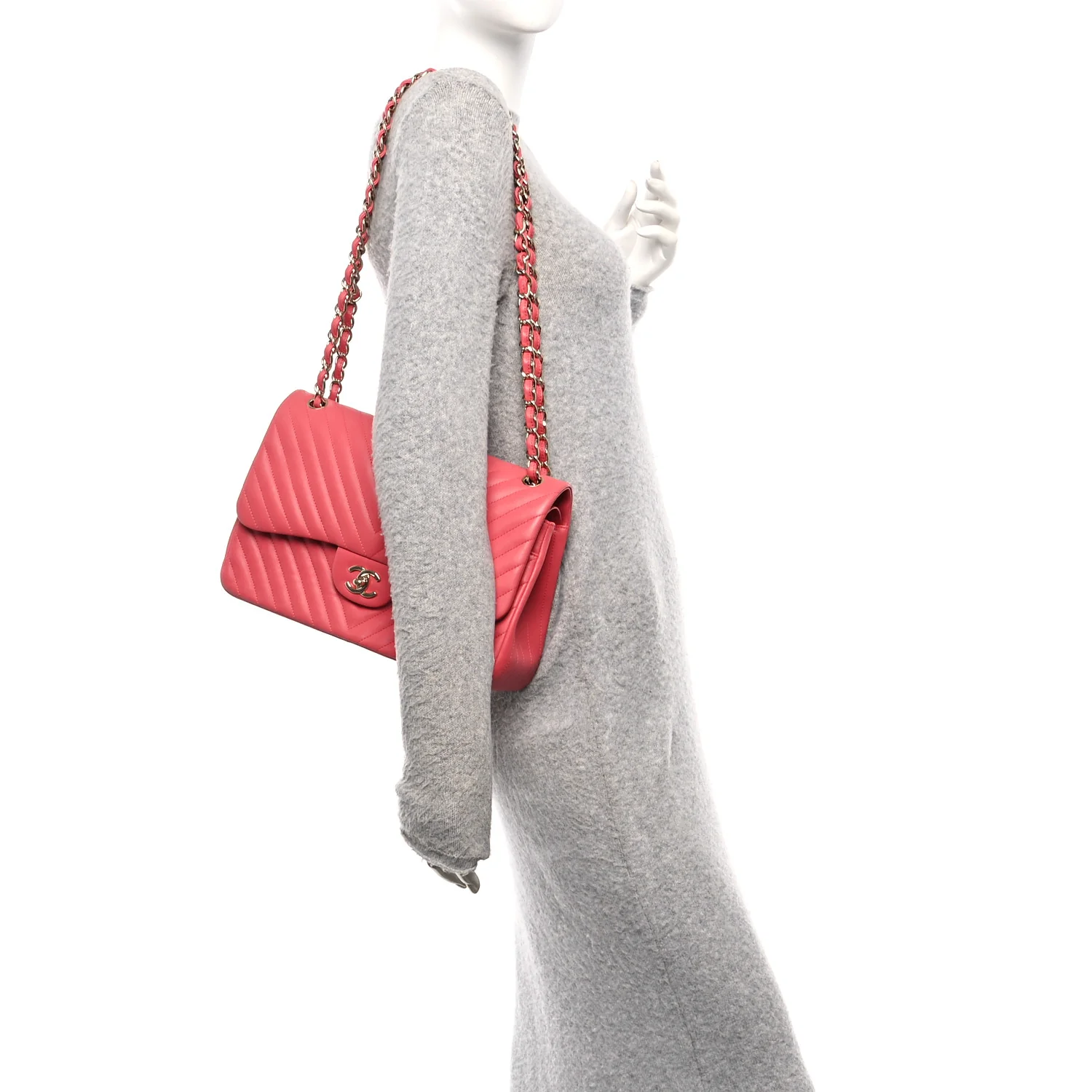 Lambskin Chevron Quilted Jumbo Double Flap Pink - Image 2