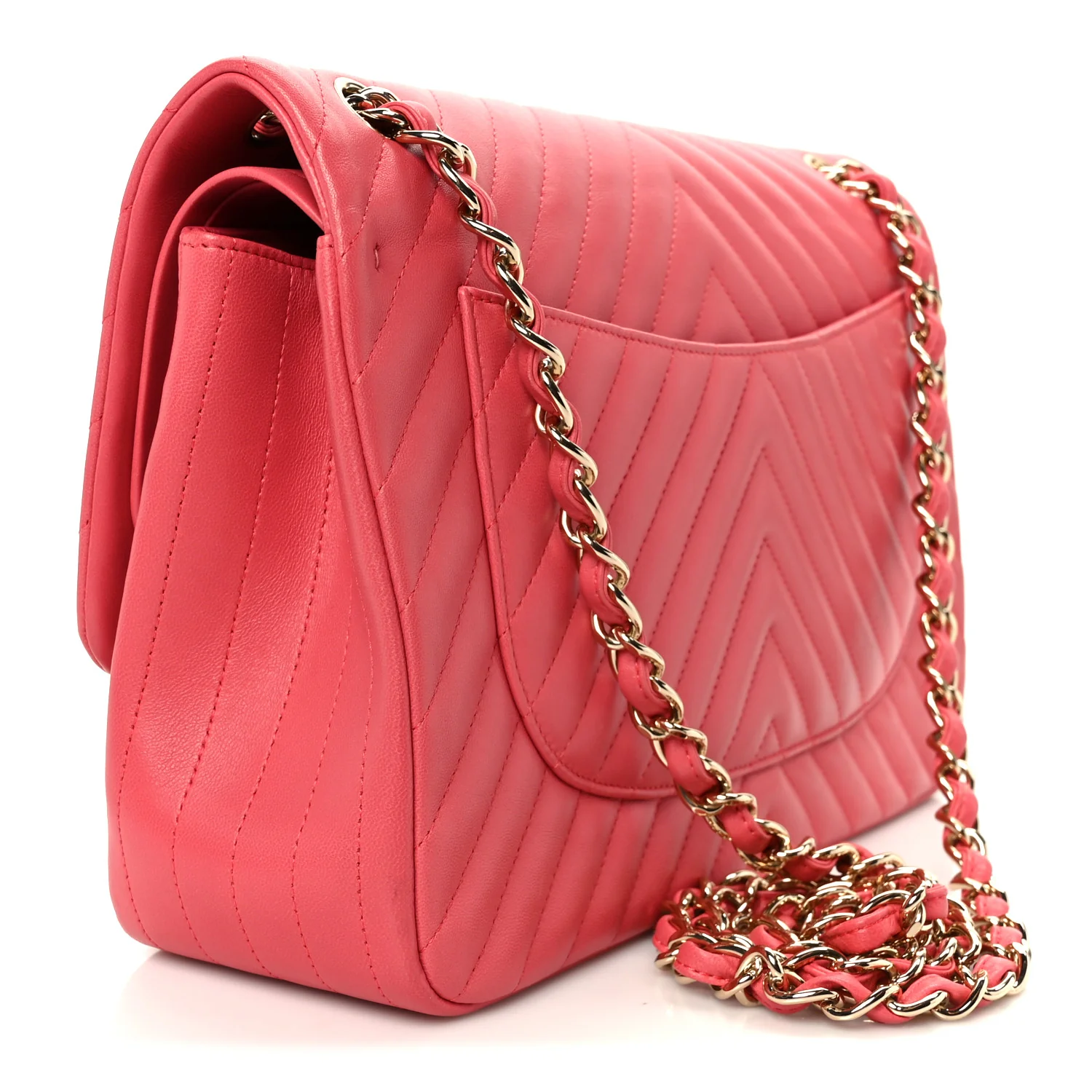 Lambskin Chevron Quilted Jumbo Double Flap Pink - Image 3
