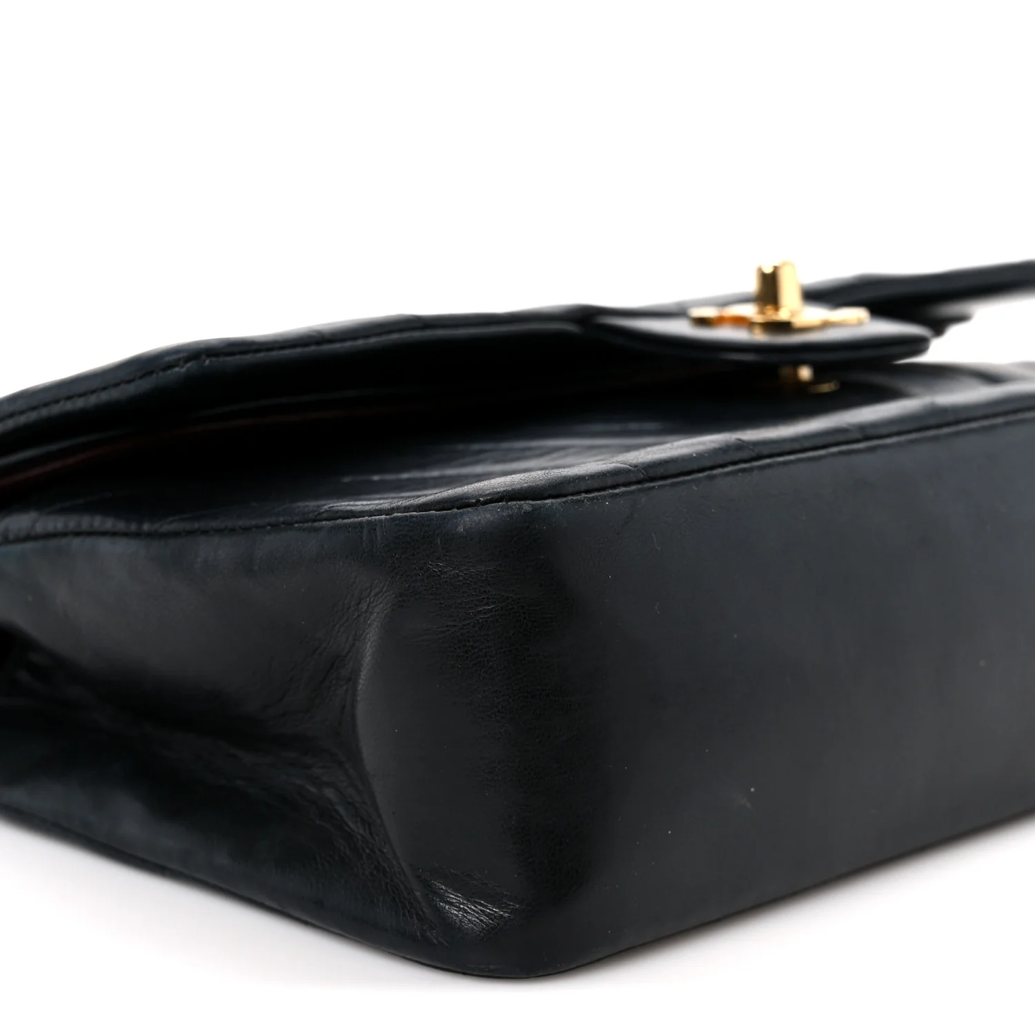 Lambskin Chevron Quilted Medium Double Flap Black - Image 11