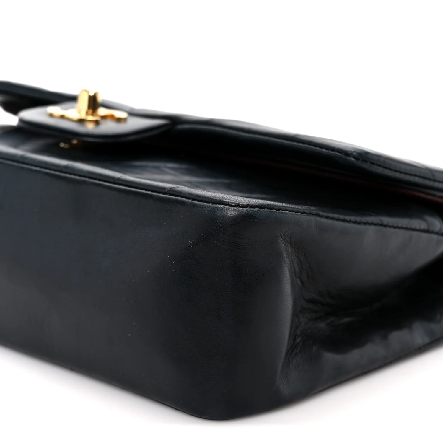 Lambskin Chevron Quilted Medium Double Flap Black - Image 12