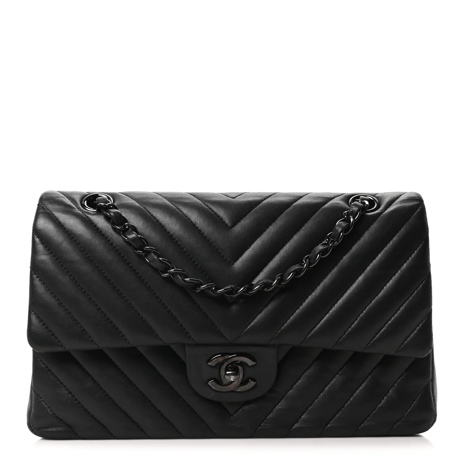 Lambskin Chevron Quilted Medium Double Flap So Black