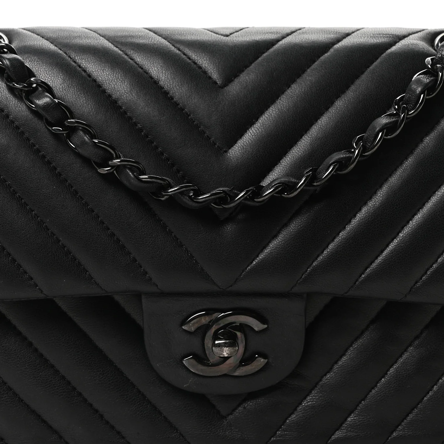 Lambskin Chevron Quilted Medium Double Flap So Black - Image 8