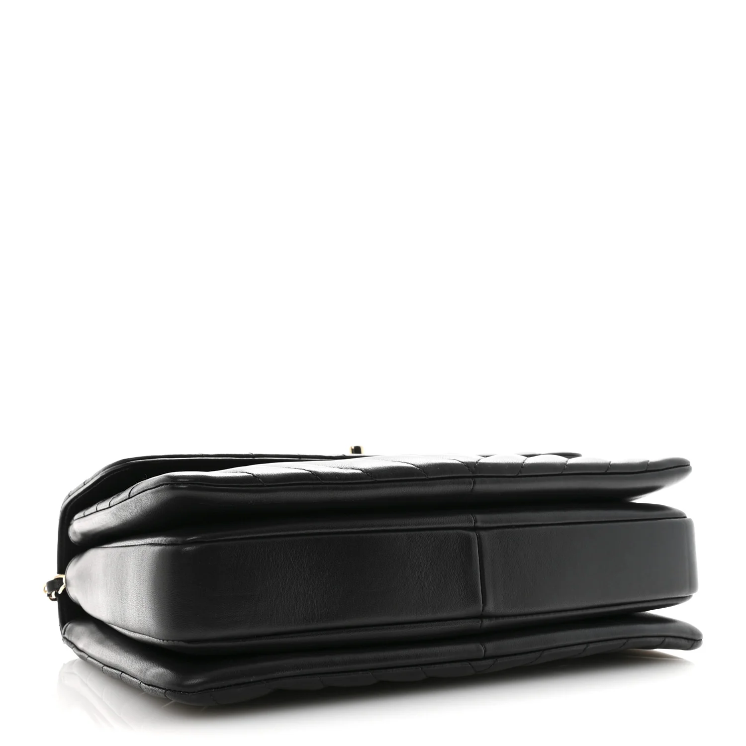 Lambskin Chevron Quilted Medium Trendy CC Dual Handle Flap Bag Black - Image 4