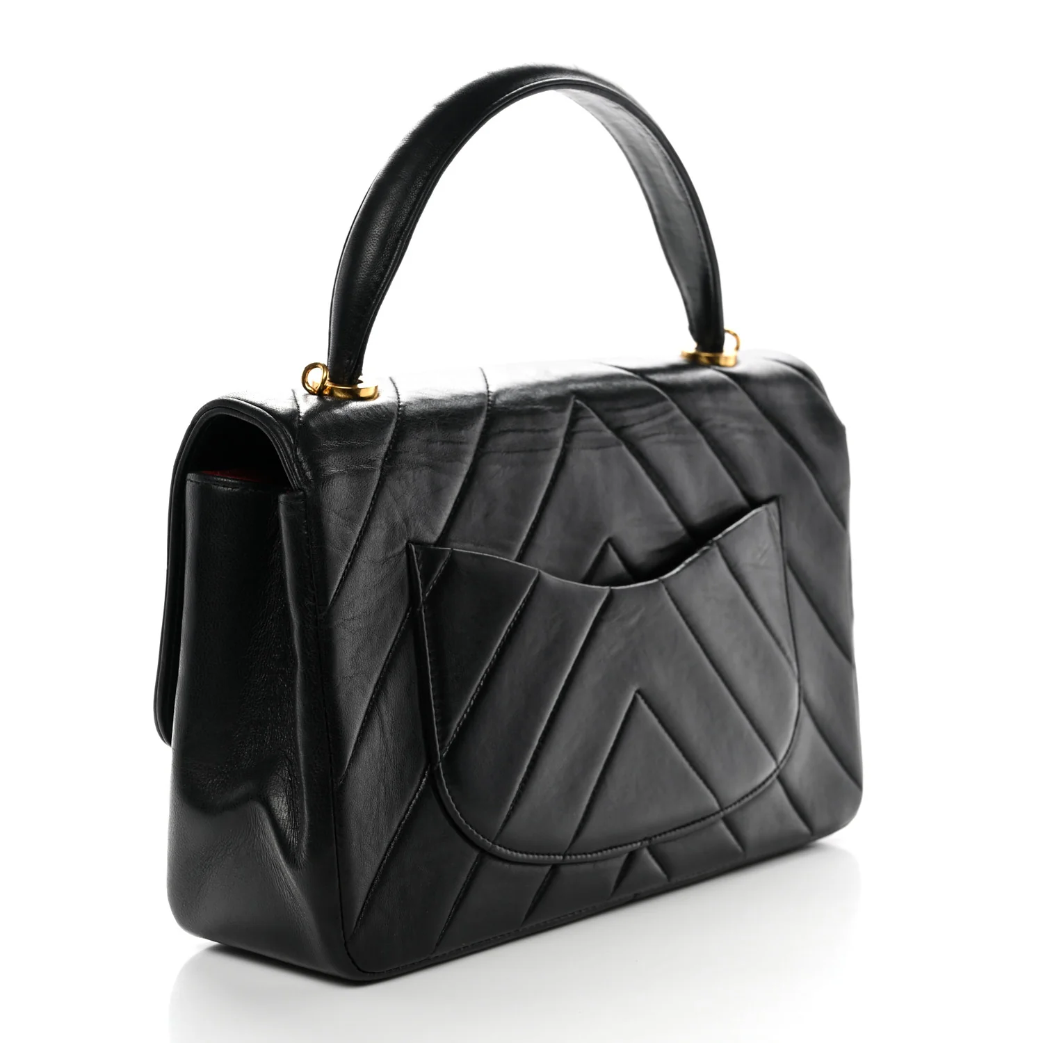Lambskin Chevron Quilted Mini Kelly Flap Black - Image 3