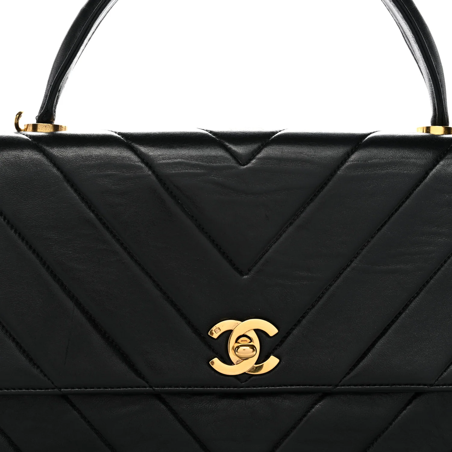 Lambskin Chevron Quilted Mini Kelly Flap Black - Image 8