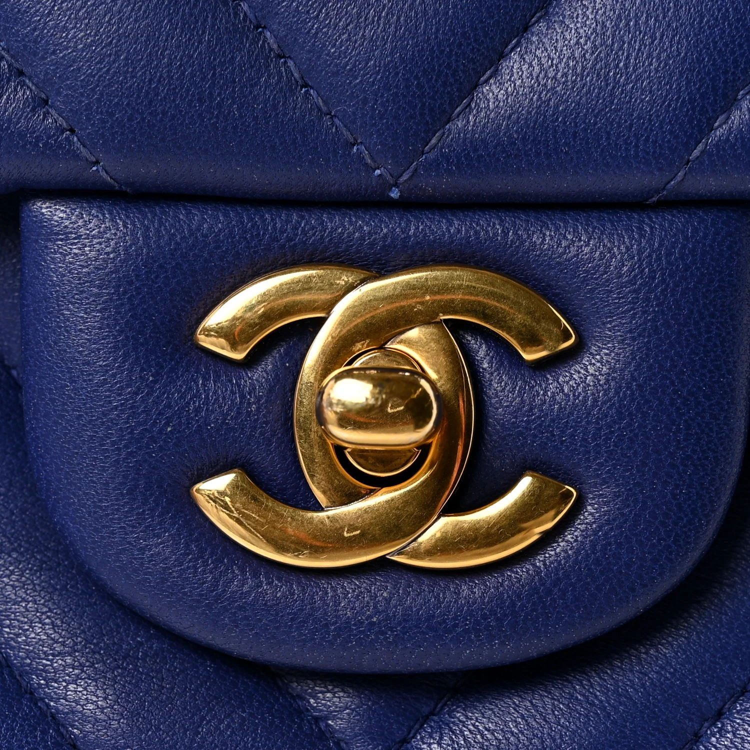 Lambskin Chevron Quilted Mini Rectangular Flap Blue - Image 11