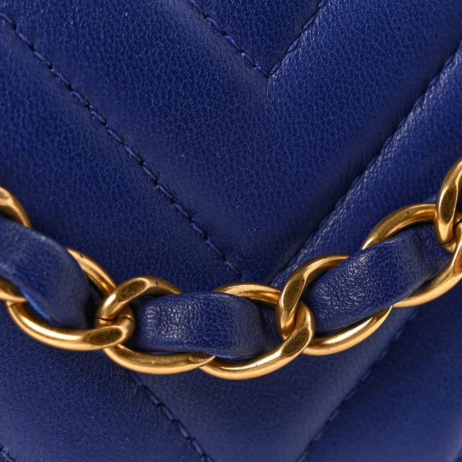 Lambskin Chevron Quilted Mini Rectangular Flap Blue - Image 12