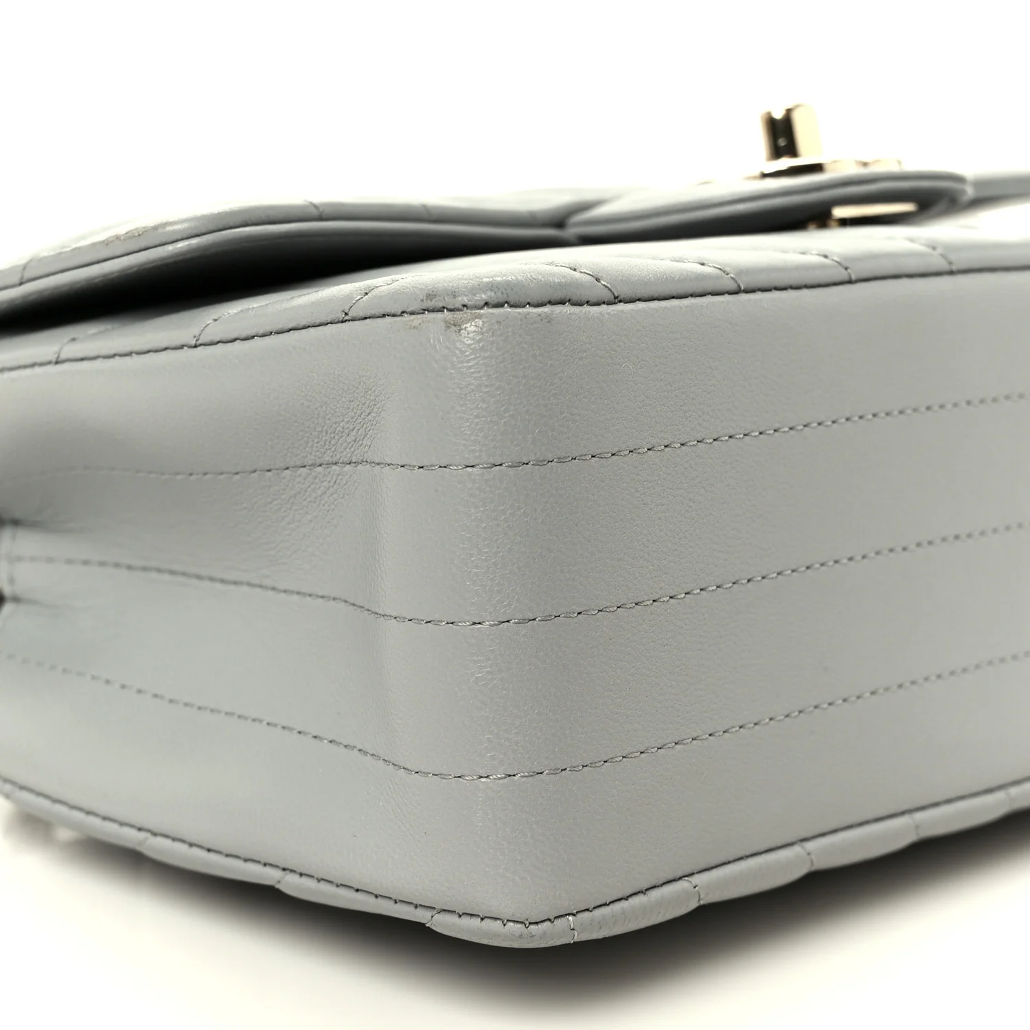 Lambskin Chevron Quilted Mini Rectangular Flap Grey - Image 10