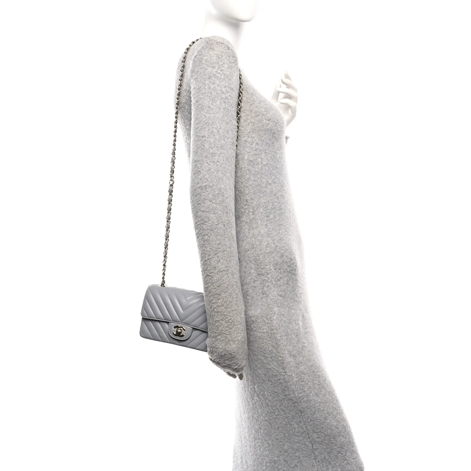 Lambskin Chevron Quilted Mini Rectangular Flap Grey - Image 2