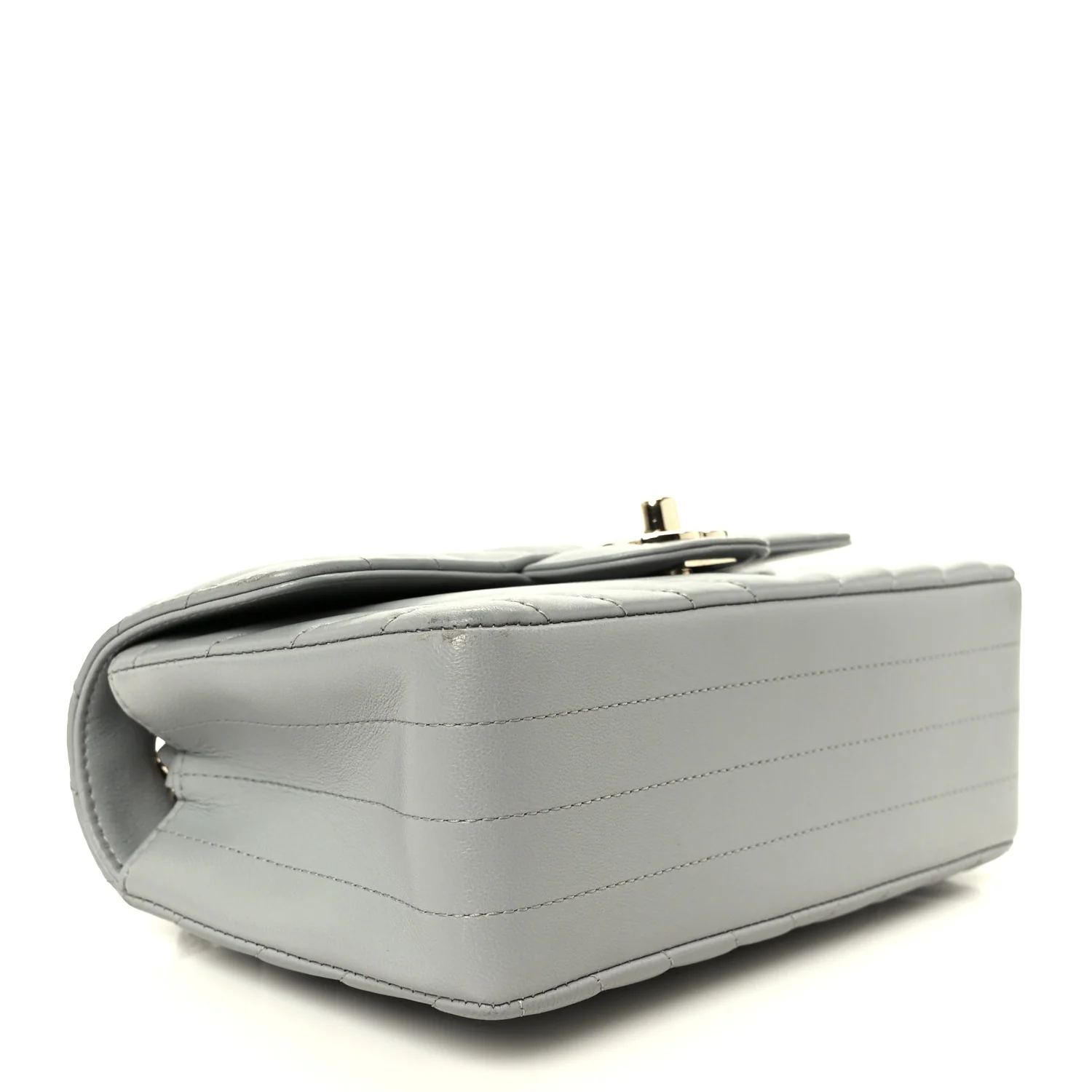 Lambskin Chevron Quilted Mini Rectangular Flap Grey - Image 4