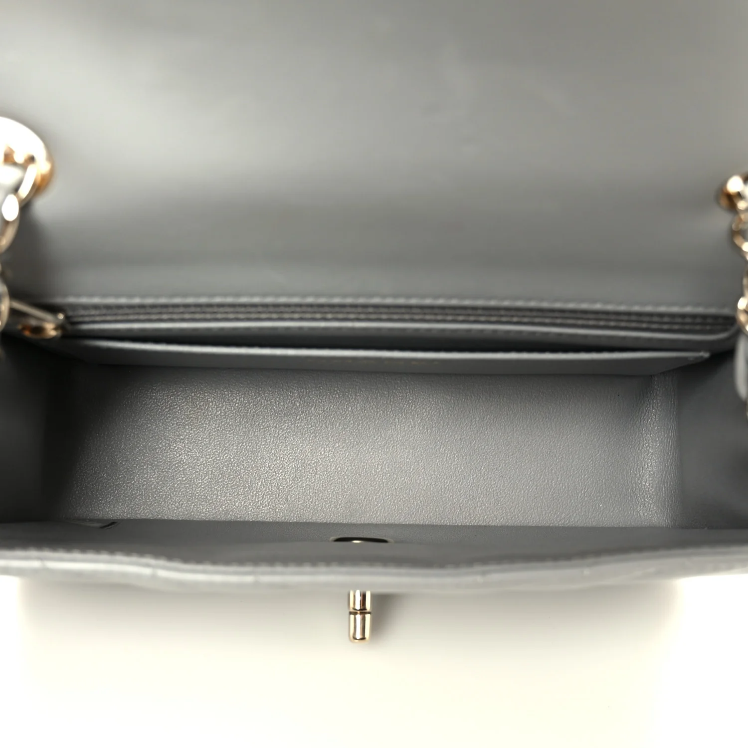 Lambskin Chevron Quilted Mini Rectangular Flap Grey - Image 5