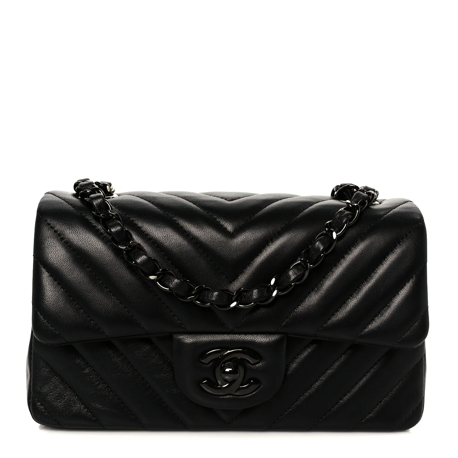 Lambskin Chevron Quilted Mini Rectangular Flap So Black