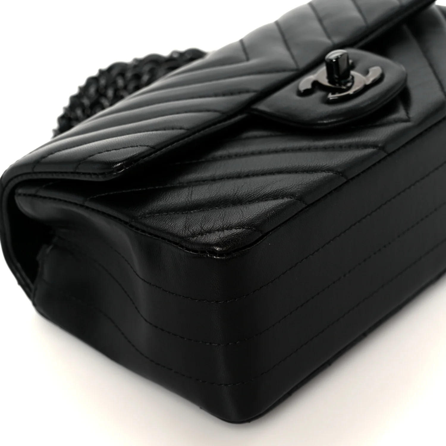 Lambskin Chevron Quilted Mini Rectangular Flap So Black - Image 10