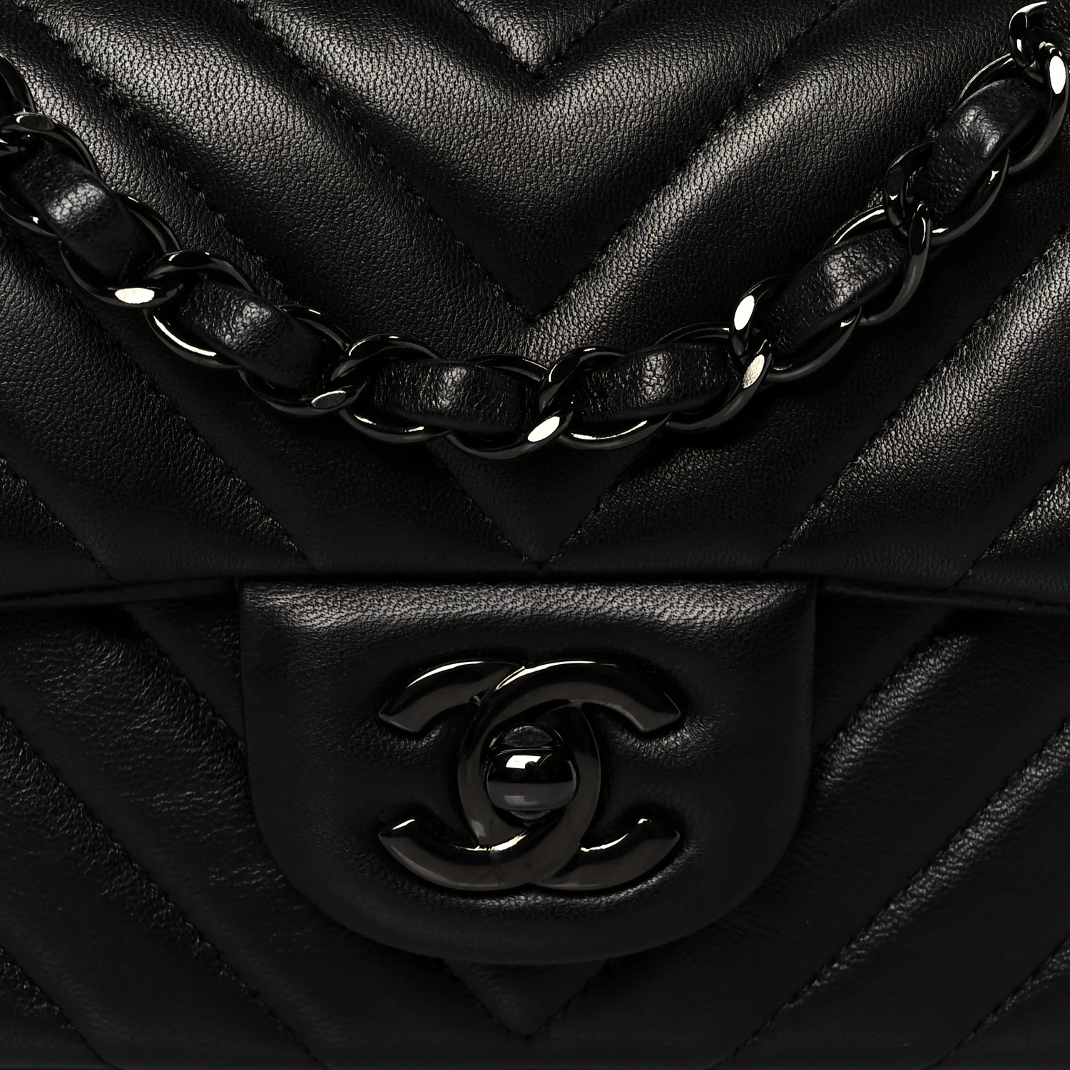 Lambskin Chevron Quilted Mini Rectangular Flap So Black - Image 9