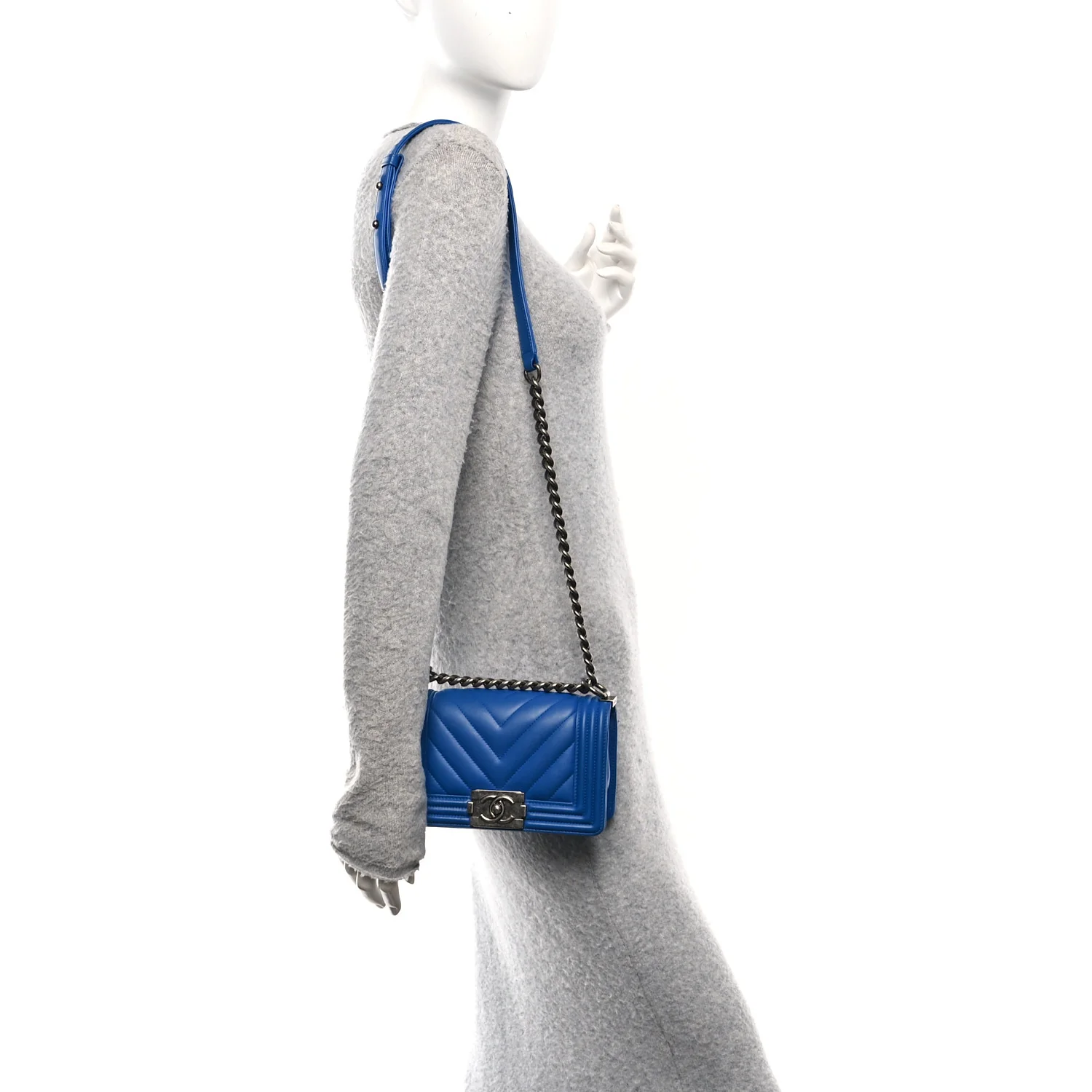 Lambskin Chevron Quilted Small Boy Flap Blue - Image 2