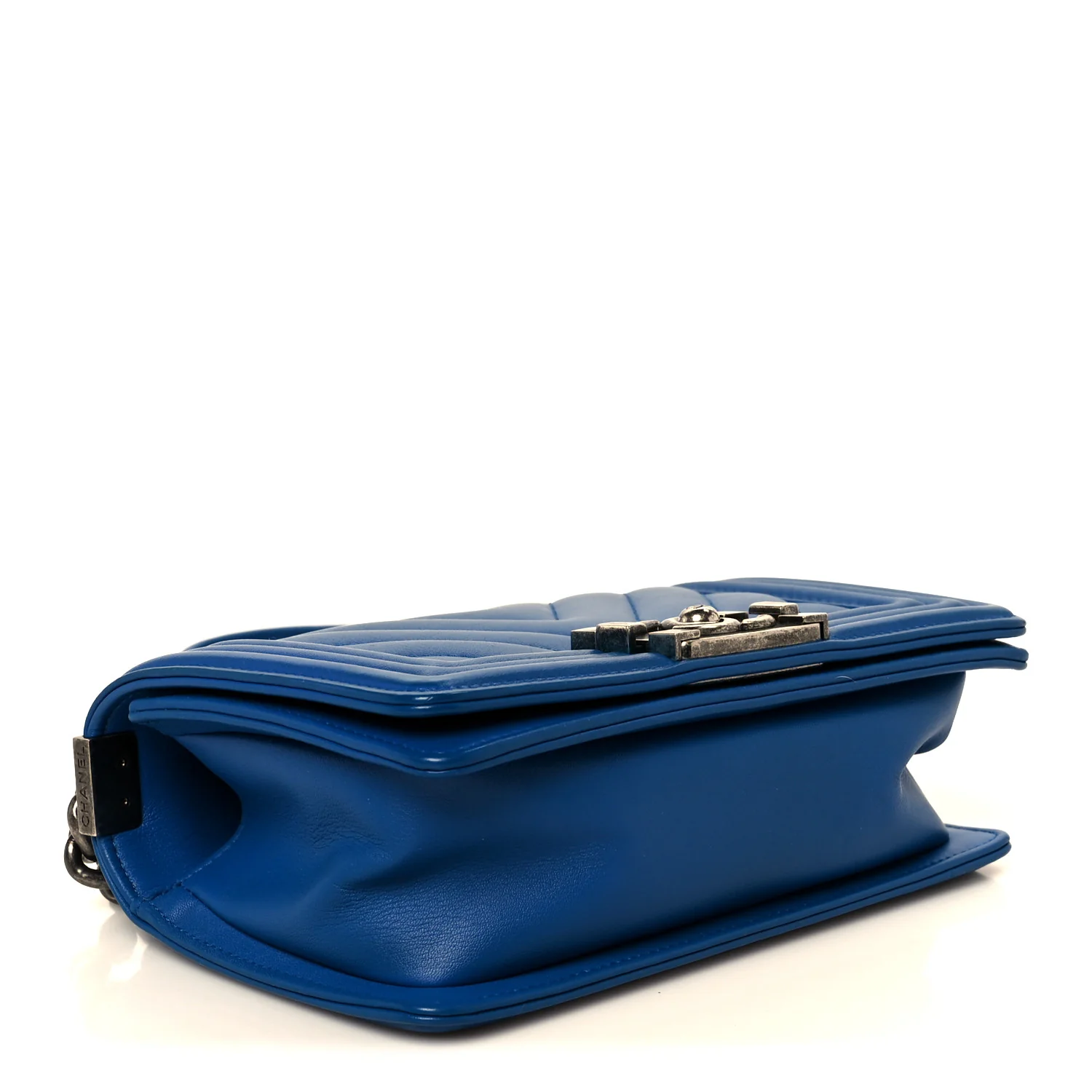 Lambskin Chevron Quilted Small Boy Flap Blue - Image 4