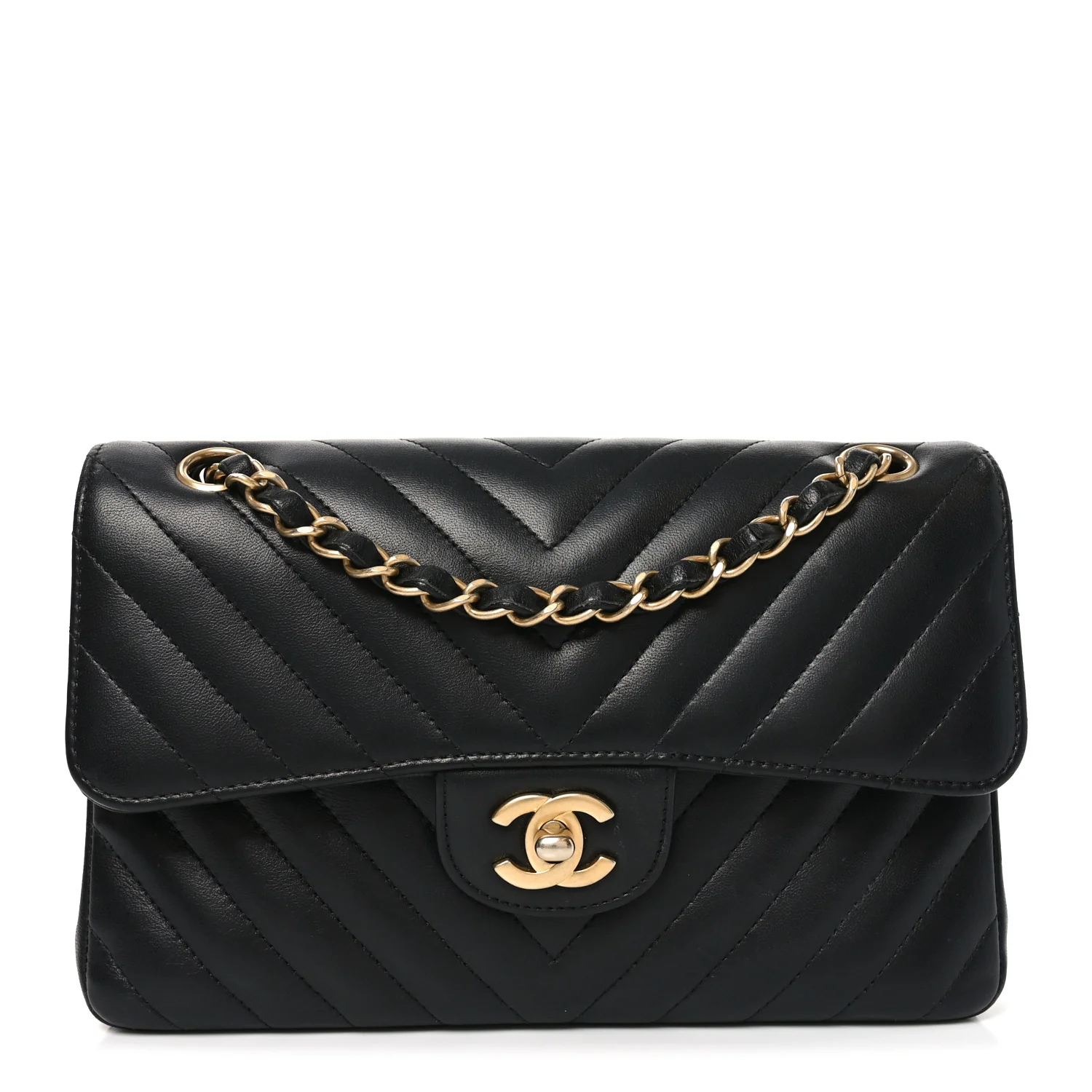 Lambskin Chevron Quilted Small Double Flap Black