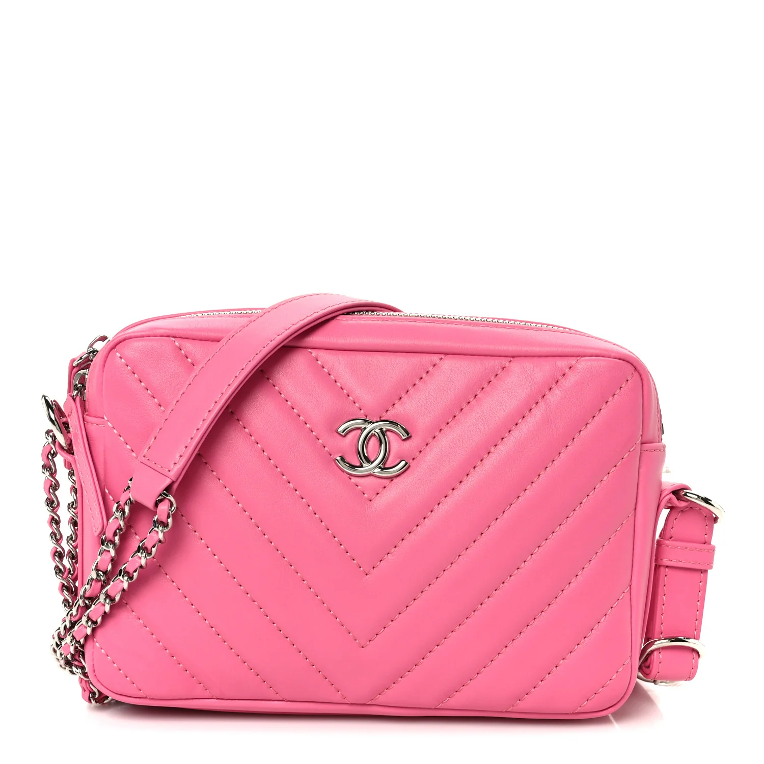 Lambskin Chevron Quilted Small Promenade Camera Case Pink