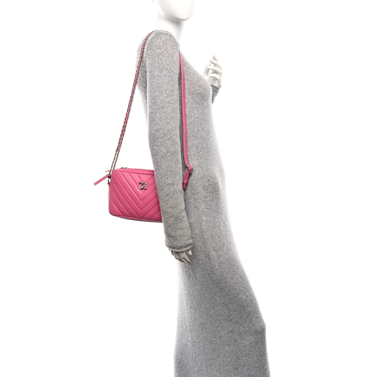 Lambskin Chevron Quilted Small Promenade Camera Case Pink - Image 2