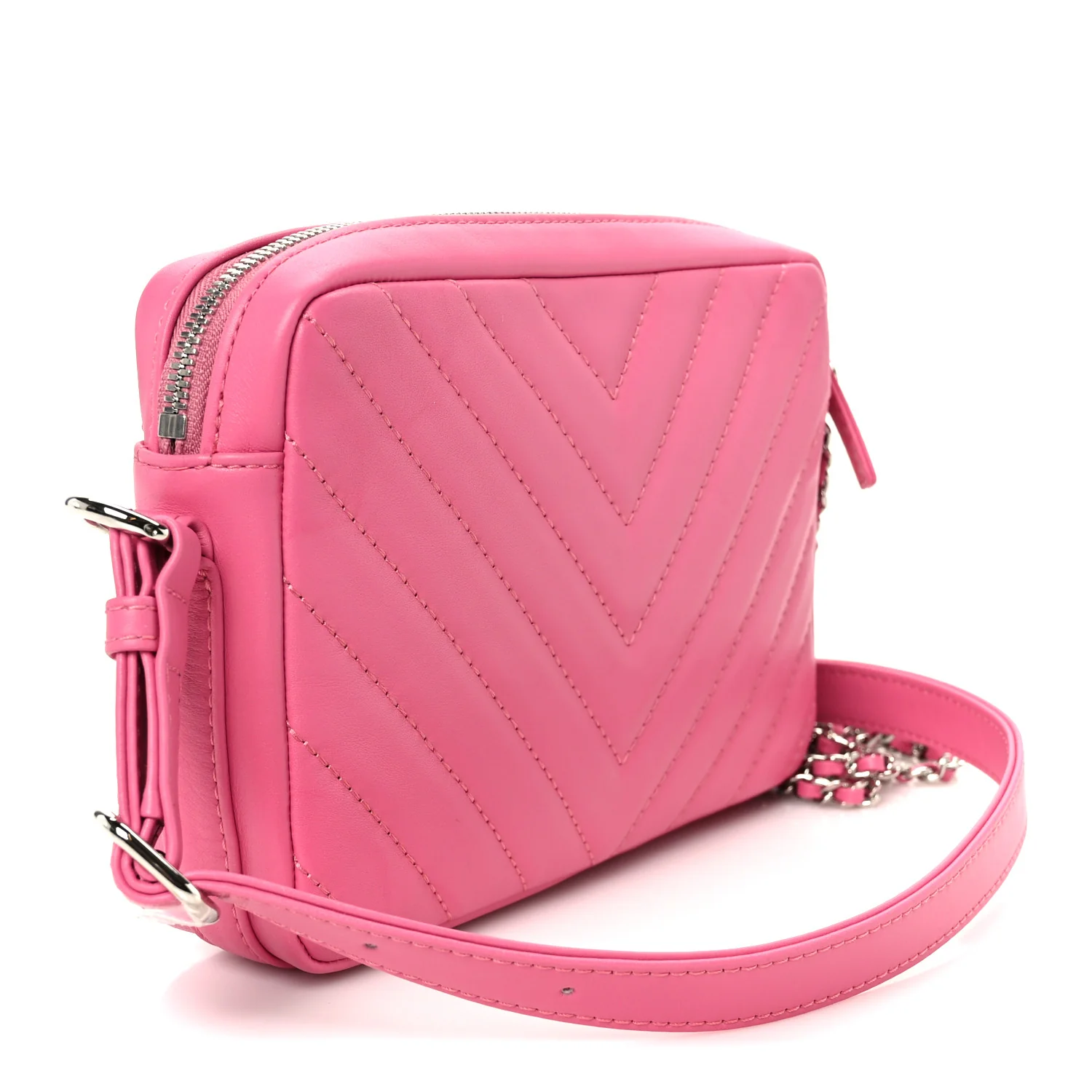 Lambskin Chevron Quilted Small Promenade Camera Case Pink - Image 3