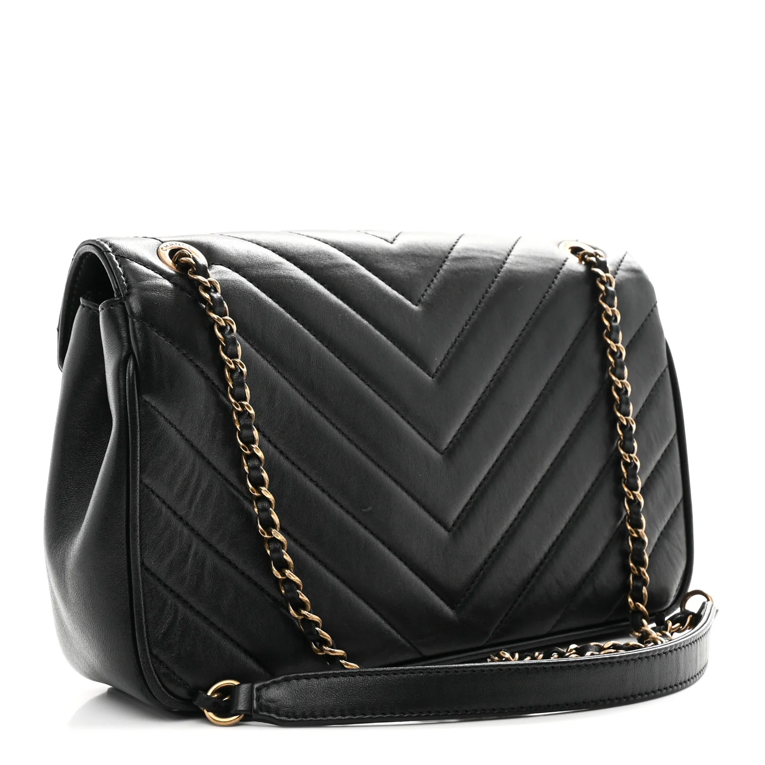 Lambskin Chevron Quilted Small Pyramid CC Flap Black - Image 4