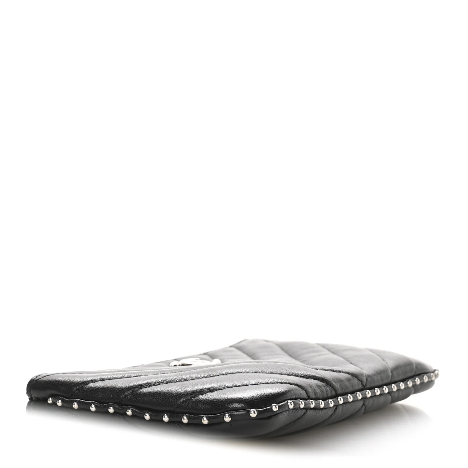 Lambskin Chevron Quilted Studded Small Cosmetic Case Black - Image 4