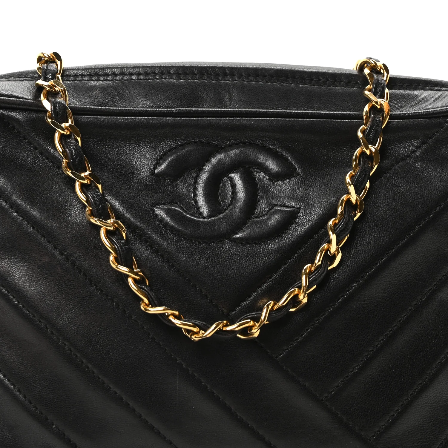 Lambskin Chevron Quilted Tassel Camera Case Black - Image 17