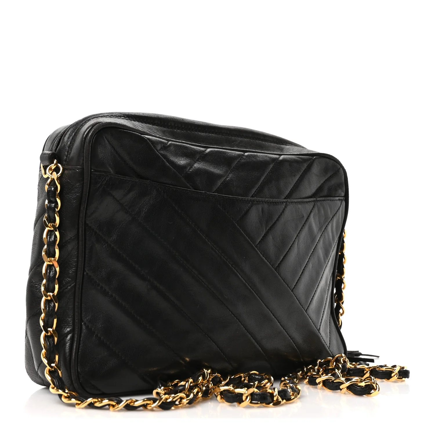 Lambskin Chevron Quilted Tassel Camera Case Black - Image 5