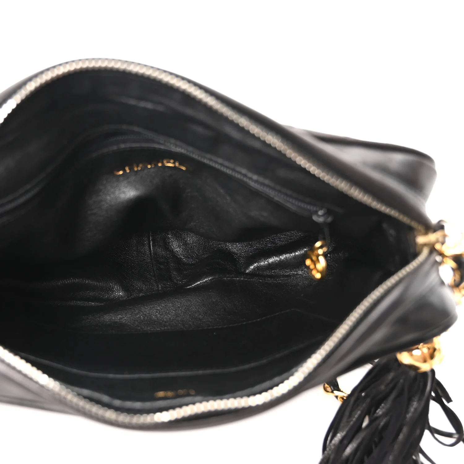 Lambskin Chevron Quilted Tassel Camera Case Black - Image 9