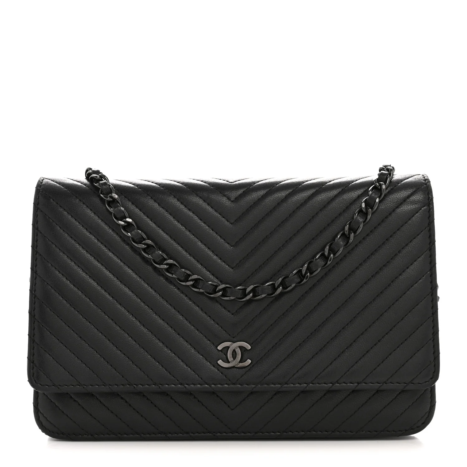 Lambskin Chevron Quilted Wallet On Chain WOC So Black