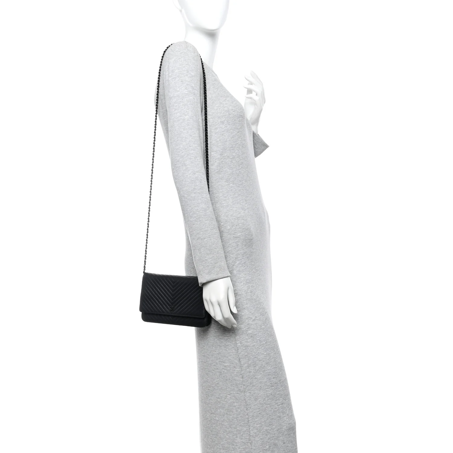 Lambskin Chevron Quilted Wallet On Chain WOC So Black - Image 2