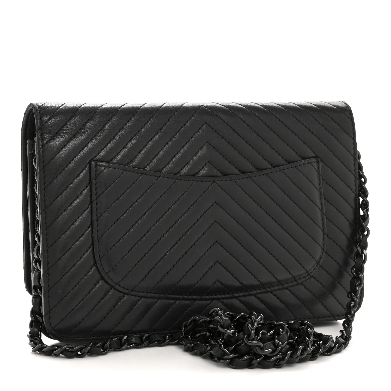 Lambskin Chevron Quilted Wallet On Chain WOC So Black - Image 3