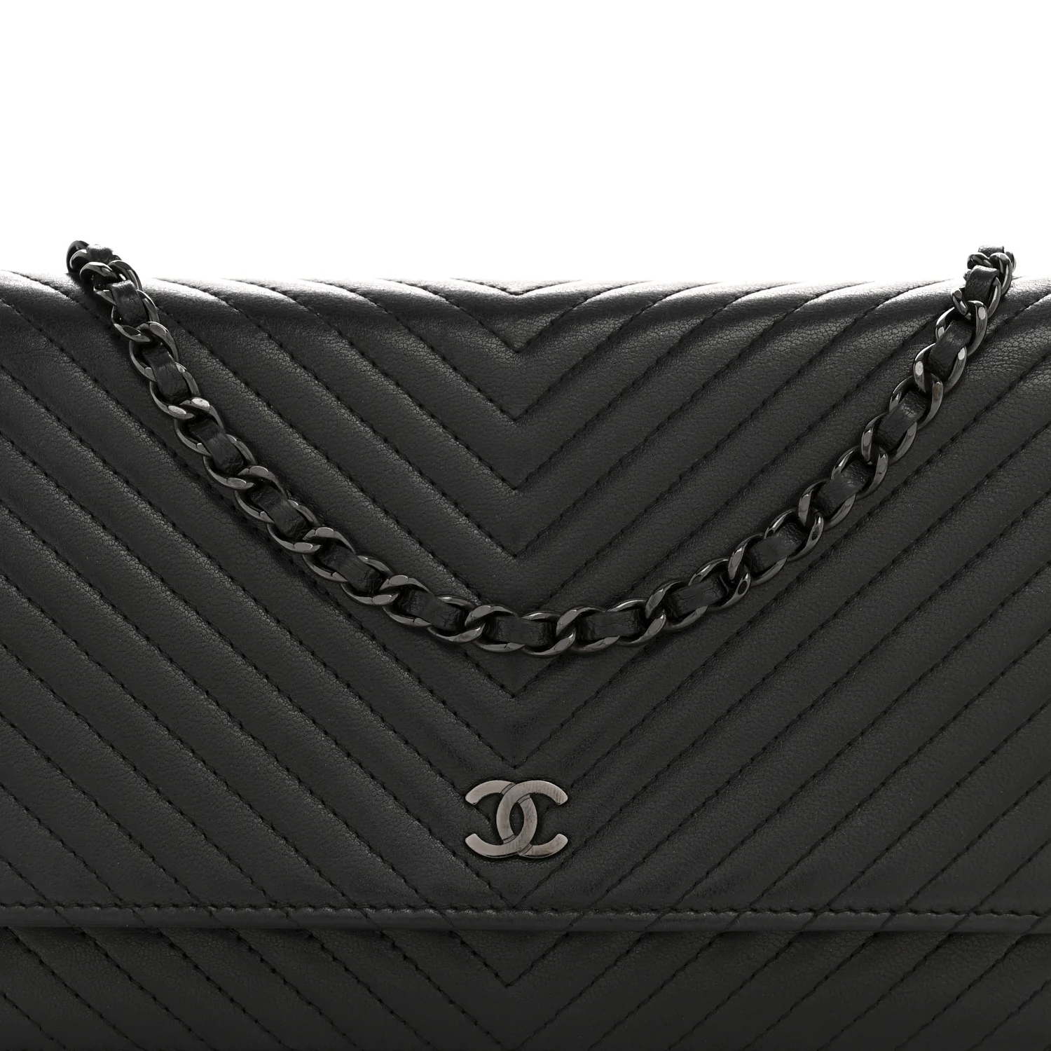 Lambskin Chevron Quilted Wallet On Chain WOC So Black - Image 9