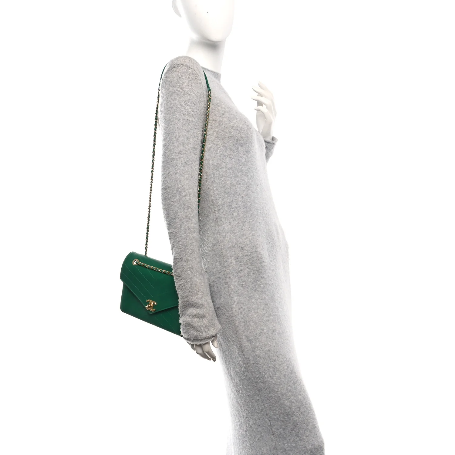 Lambskin Chevron Stitched Envelope Flap Bag Green - Image 2