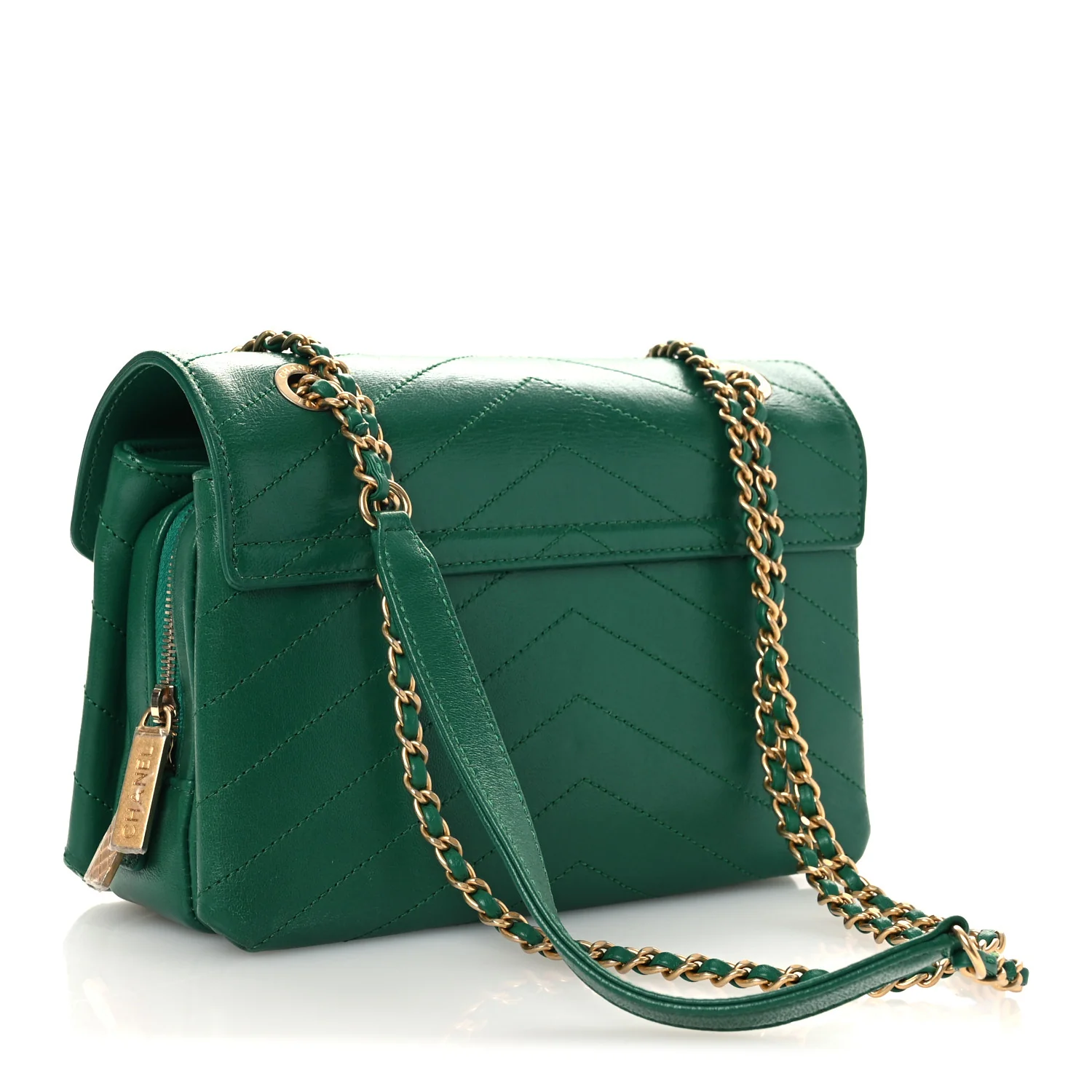 Lambskin Chevron Stitched Envelope Flap Bag Green - Image 3