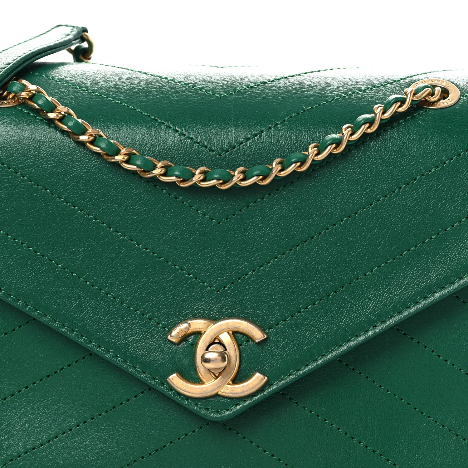 Lambskin Chevron Stitched Envelope Flap Bag Green - Image 8