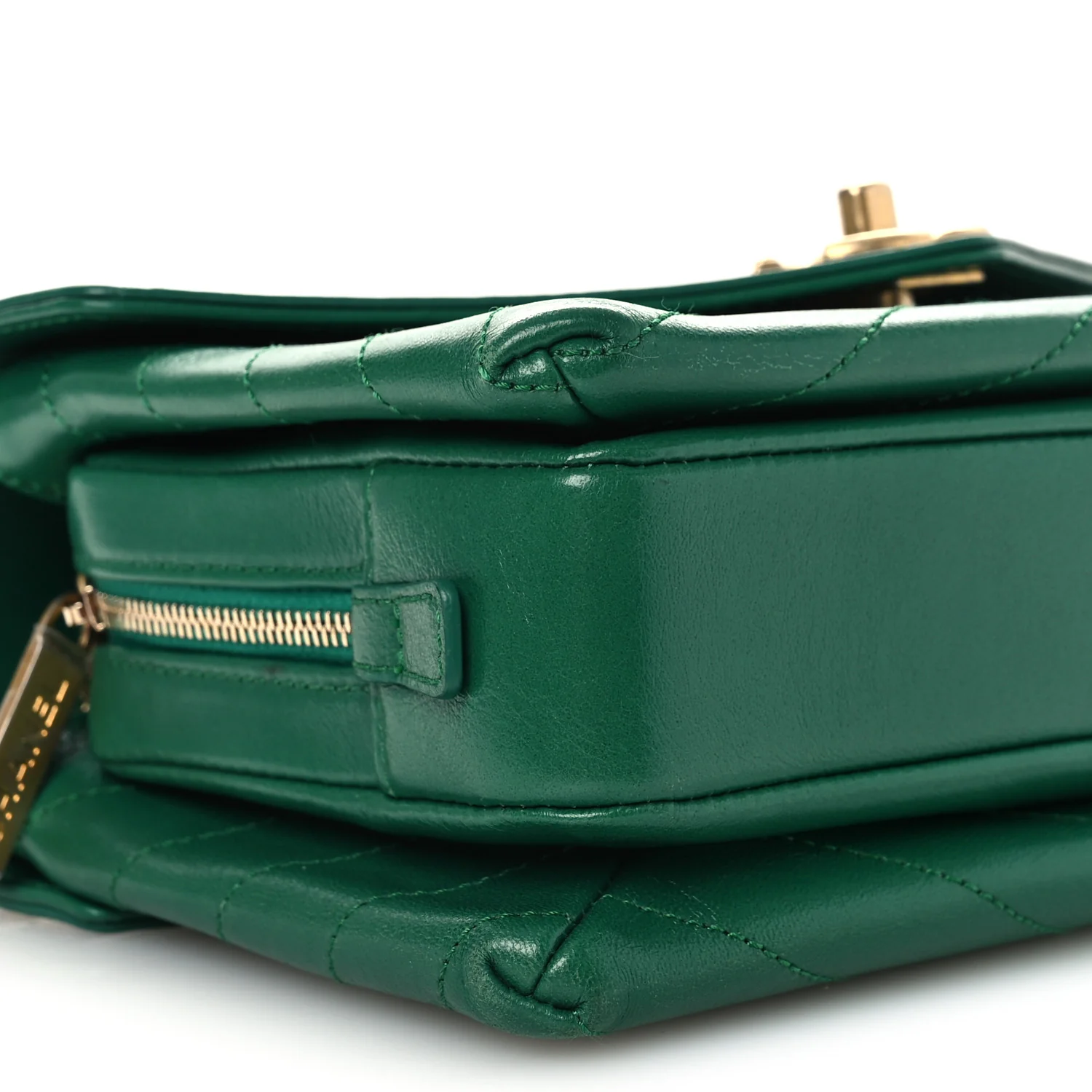 Lambskin Chevron Stitched Envelope Flap Bag Green - Image 9