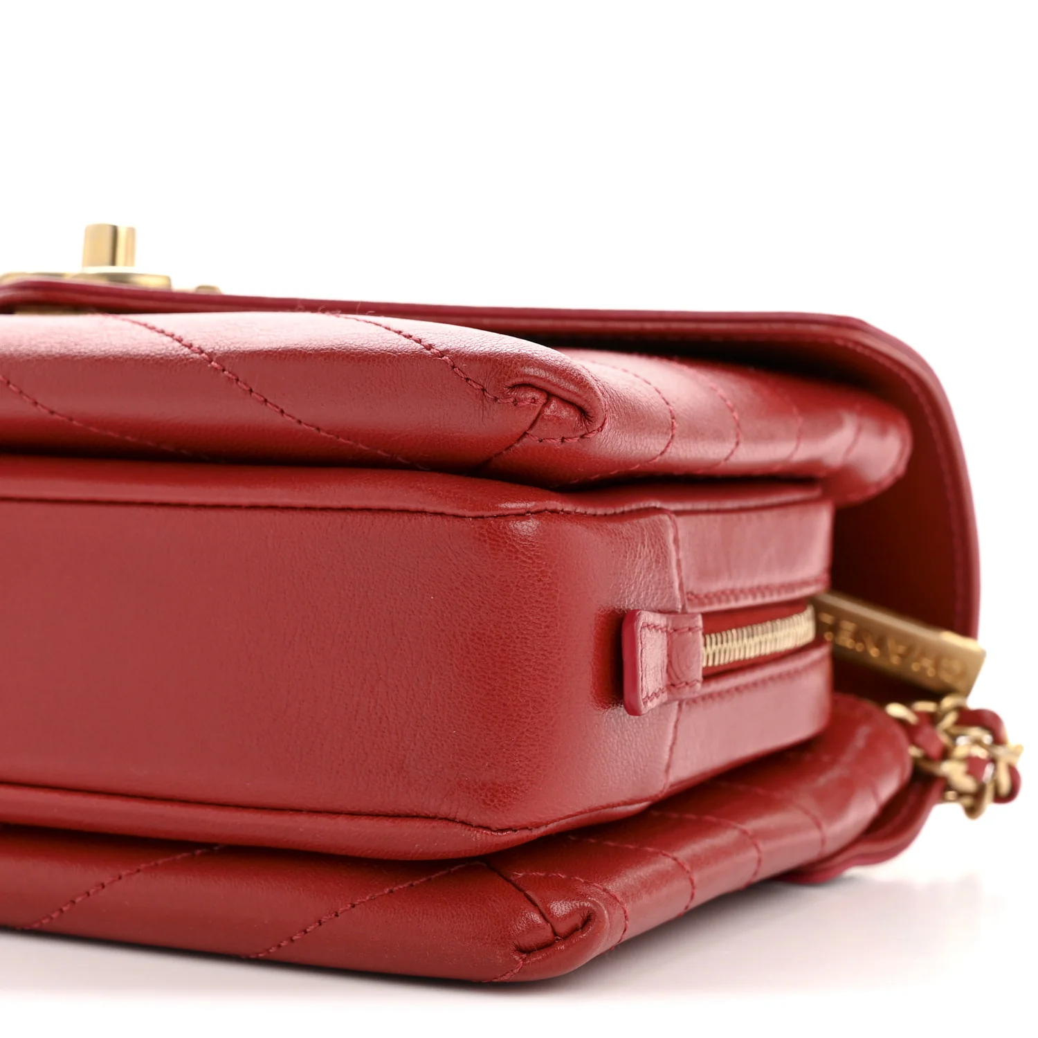 Lambskin Chevron Stitched Envelope Flap Bag Red - Image 10