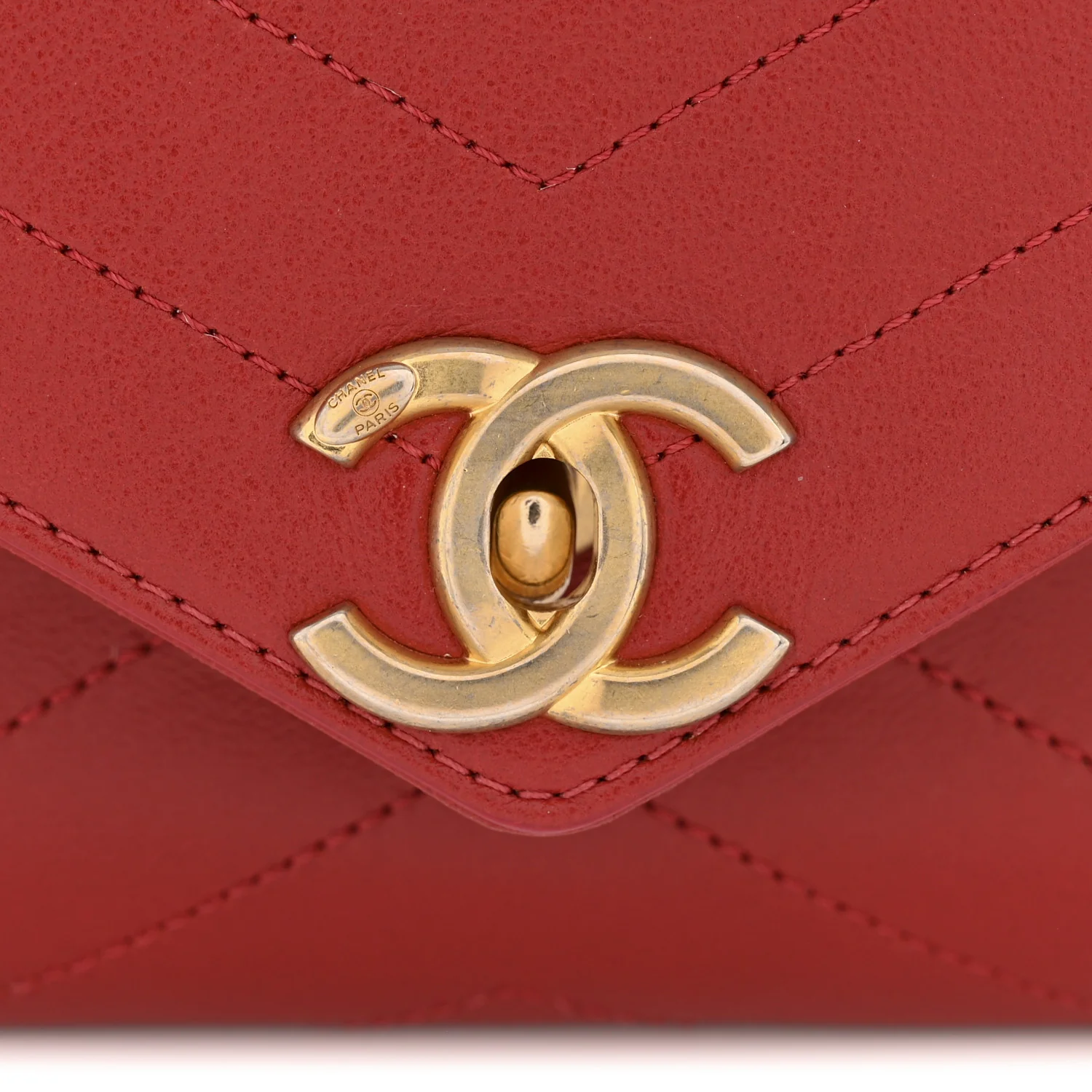 Lambskin Chevron Stitched Envelope Flap Bag Red - Image 11